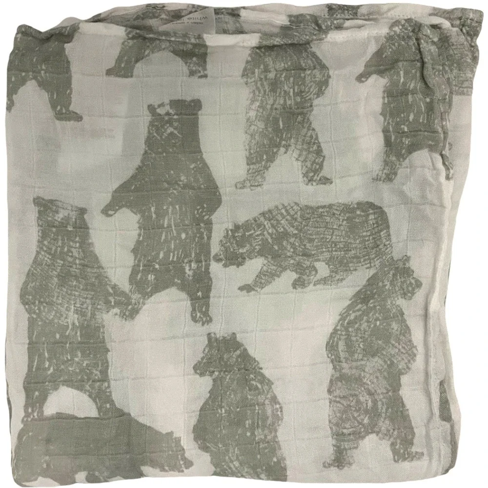 Aden Anais Gray Bear Baby Swaddle Blanket Bamboo White Label 49x49 Forest Soft
